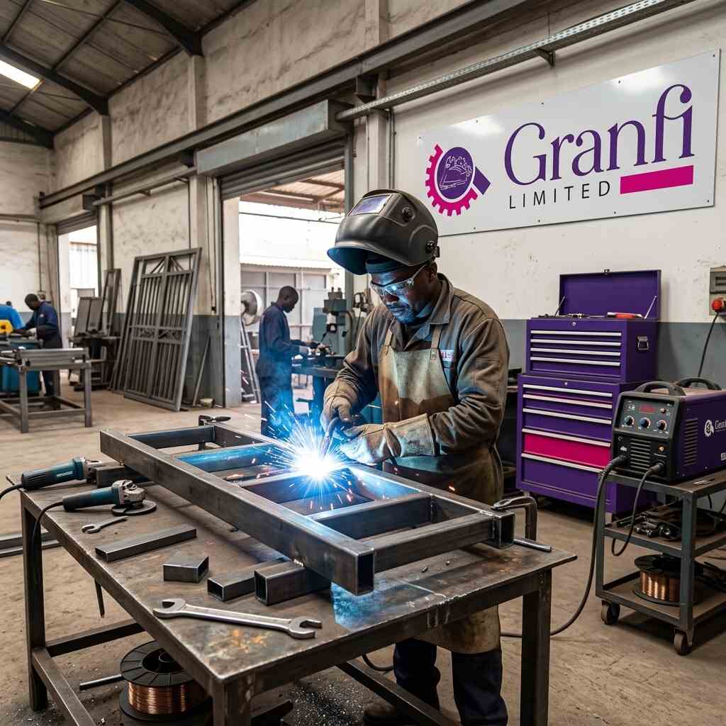 Welding a steel frame in the GRANFI workshop