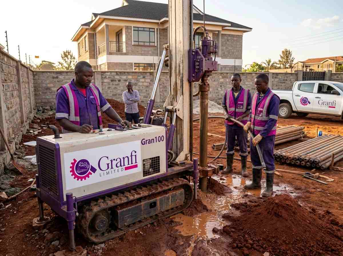 Gran100 drilling rig mounted on a pickup truck at a construction site